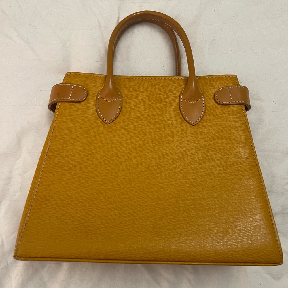 Burberry Yellow Leather Top Handle Handbag Vintage Haymarket Check Mustard Brown - Picture 2 of 12